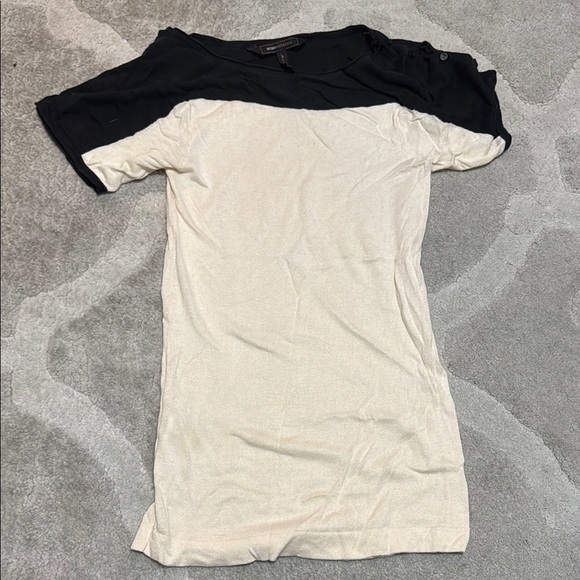 BCBGMaxAzria Black and Cream Fitted Polo T-Shirt - Picture 1 of 3